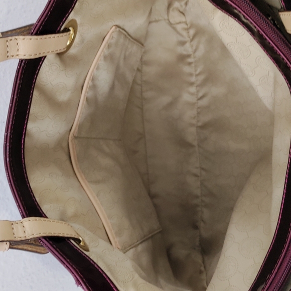 Michael Kors Jet Set East West Signature Bordeaux Patent Leather Metallic Tote - Picture 16 of 17